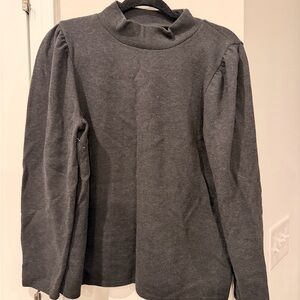 Madewell Charcoal Gray Puff Sleeve Mock Neck Top